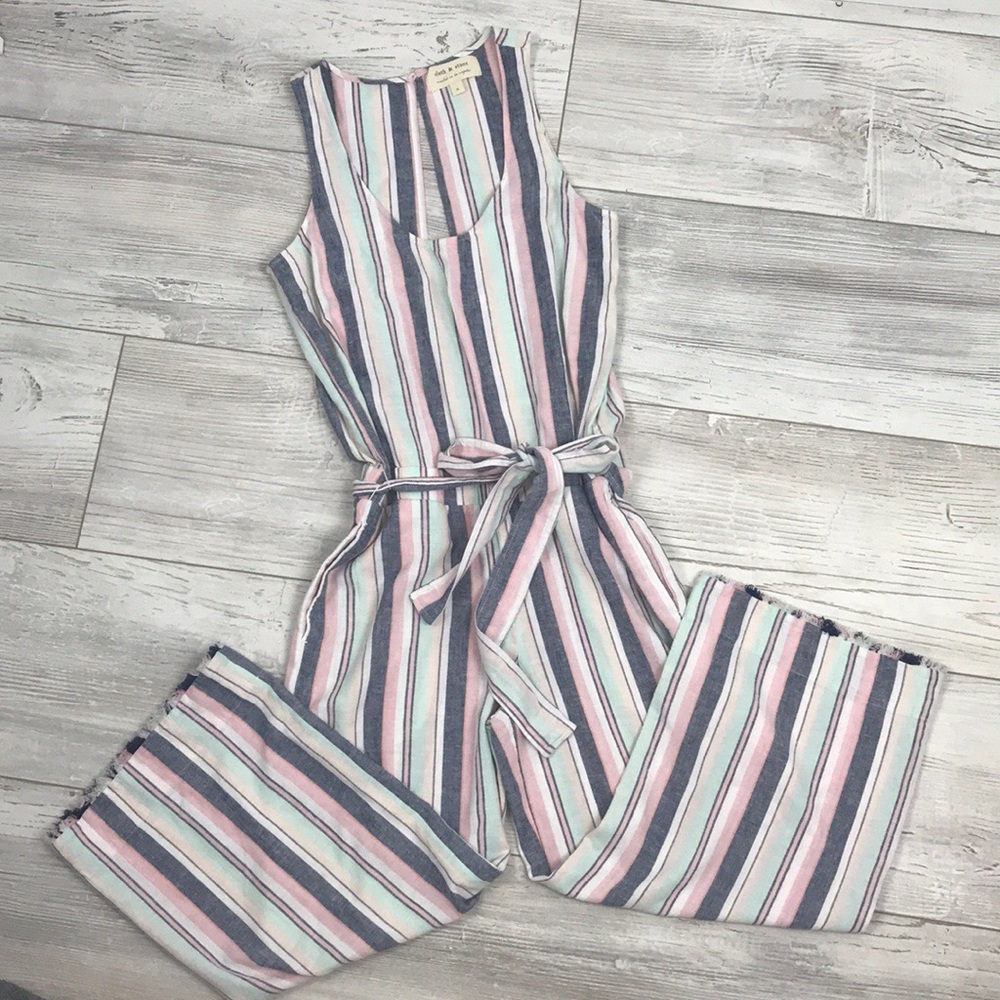 Anthropologie Striped Sleeveless Jumpsuit in Pink, Blue & White